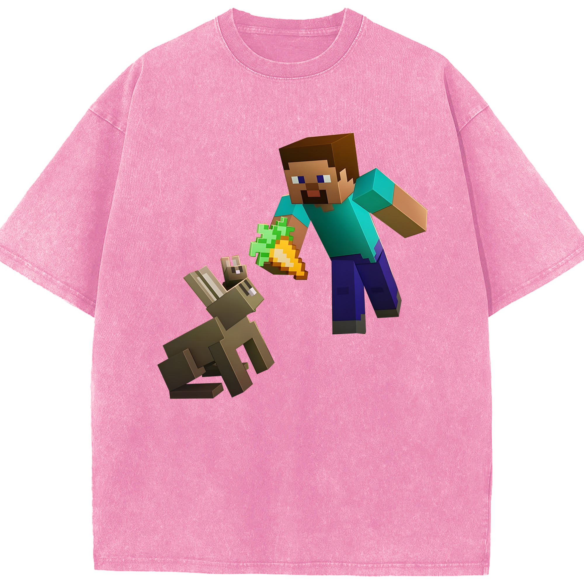 （画像用） マインクラフト ブロックの世界 Minecraft MC Block world 綿100% ヴィンテージ風 半袖Tシャツ（フロントプリント）